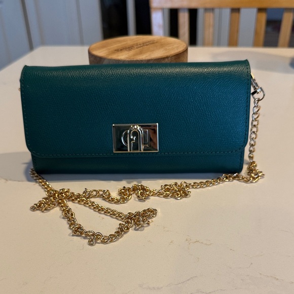 Furla Teal Clutch with Gold Chain